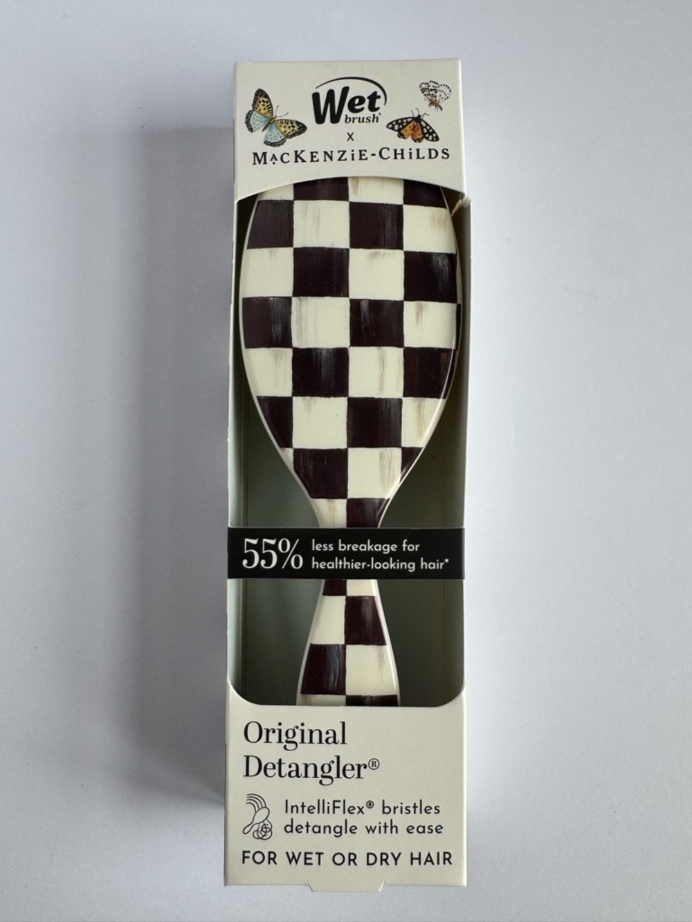 MacKenzie-Childs Black & Cream Checker Hair Detangler Brush